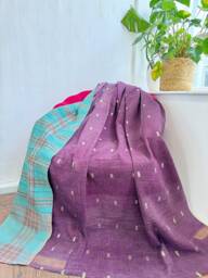 Vintage Handmade Fine Kantha Stitch Reversible Sofa Throw - Country Home Elegant Turquoise Check Stripe Purple Hues Brocade Artisan Rare - thumbnail 1