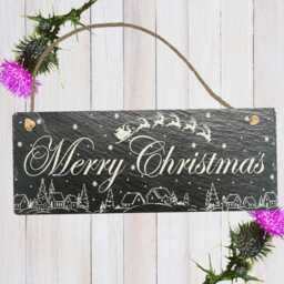 Engraved Merry Christmas Slate Sign, Winter Village Rustic Holiday D??cor - thumbnail 2