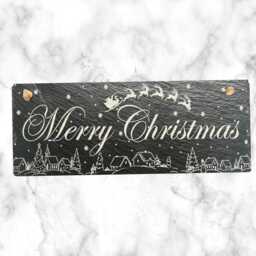 Engraved Merry Christmas Slate Sign, Winter Village Rustic Holiday D??cor - thumbnail 3