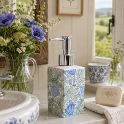 William Morris Anemone Soap Dispenser Porcelain 200 Ml Blue Green Floral Liquid Pump Art Nouveau Bath Accessory Hand Decorated UK - thumbnail 2