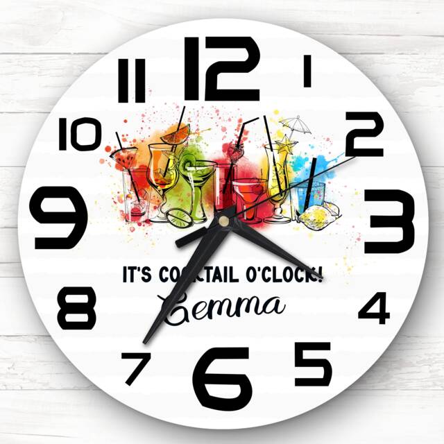 Colourful Cocktail O'clock Personalised Gift Clock - image 1