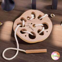 Custom Name Wooden Lacing Toy, Toddler Learning Toy, Personalised Handmade Threading Toy, Sensory Toys, Toddler Toy, Gift - thumbnail 1
