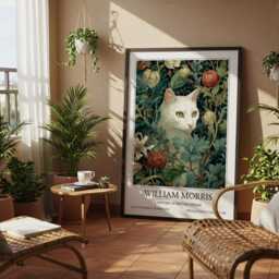 White Cat William Morris Wall Art Vintage Poster, Floral Art Print - thumbnail 3