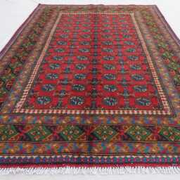 5x8 Bukhara Rug Afghan Hand Knotted Veg Dyes Wool Area Rug, Turkmen Tribal Red Blue Orange Green Bohemian Living Room, Bedroom - thumbnail 3