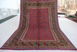 5x8 Bukhara Rug Afghan Hand Knotted Veg Dyes Wool Area Rug, Turkmen Tribal Red Blue Orange Green Bohemian Living Room, Bedroom - thumbnail 1