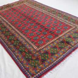 5x8 Bukhara Rug Afghan Hand Knotted Veg Dyes Wool Area Rug, Turkmen Tribal Red Blue Orange Green Bohemian Living Room, Bedroom - thumbnail 2