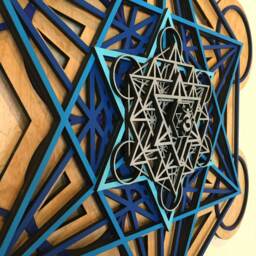 The Om Mandala V1 - Metatron's Cube, Wall Art, Blue Fade With Silver Top & Natural Base Sacred Geometry - thumbnail 3