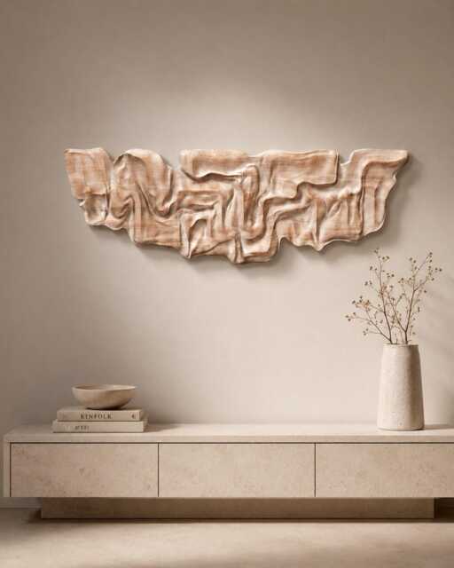 Pale Current - White Oak Wall Sculpture Large Organic Wood Art, Pearl Statement Relief - image 1