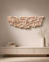 Pale Current - White Oak Wall Sculpture Large Organic Wood Art, Pearl Statement Relief