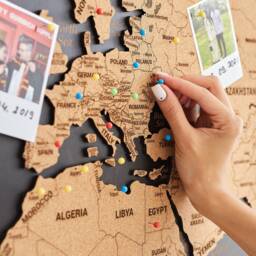 Large World Map Wall Art 5Th Anniversary Gift, Push Pin Wood Apartment Decor, Travel Couples Gift 3 Piece Above Bed Decor - thumbnail 3