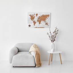 Large World Map Wall Art 5Th Anniversary Gift, Push Pin Wood Apartment Decor, Travel Couples Gift 3 Piece Above Bed Decor - thumbnail 4