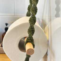 Olive Green Toilet Roll Holder Wall Mounted, Boho Bathroom Accessories, Pastel Farmhouse Cloakroom Decor, Rope Loo Paper Tissue Dispenser - thumbnail 2