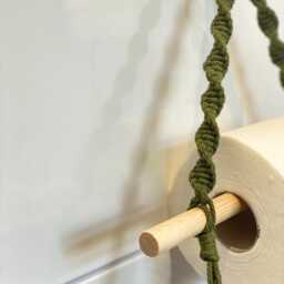Olive Green Toilet Roll Holder Wall Mounted, Boho Bathroom Accessories, Pastel Farmhouse Cloakroom Decor, Rope Loo Paper Tissue Dispenser - thumbnail 3