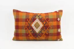 Handwoven Turkish Kilim Pillow Wool Lumbar Cushion Cover - 16x24