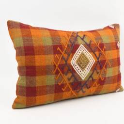 Handwoven Turkish Kilim Pillow Wool Lumbar Cushion Cover - 16x24 - thumbnail 3