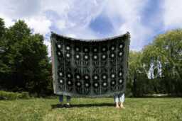 Olive Green & Black Boho Floral Woven Cotton Blanket - thumbnail 1