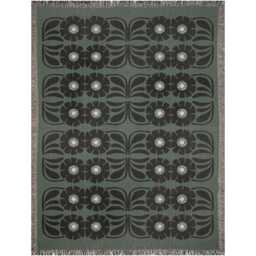 Olive Green & Black Boho Floral Woven Cotton Blanket - thumbnail 4