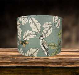 Woodpecker Bird Lampshade For Ceiling & Table Lamps, Green Woodland Leaf Drum Light Shade - thumbnail 1