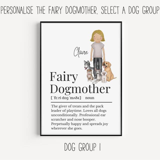 Fairy Dogmother Personalisable Definition Print, Dogmother, Gift For Dog Owner, Lover Wall Custom Owner Print - image 1