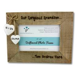 New Grandson Granddaughter Photo Frame - Personalised Driftwood Wooden Baby Grandchild Grandparents Gift 6x4 - thumbnail 3