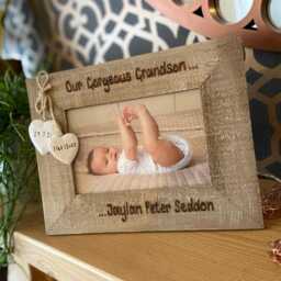 New Grandson Granddaughter Photo Frame - Personalised Driftwood Wooden Baby Grandchild Grandparents Gift 6x4 - thumbnail 2