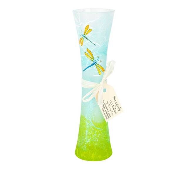 Dragonfly Bud Vase Tall Fluted Strawsilk Glass Vase - image 1