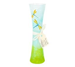 Dragonfly Bud Vase Tall Fluted Strawsilk Glass Vase - thumbnail 1