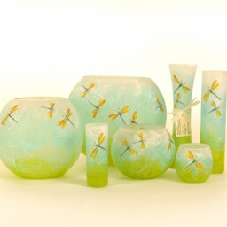 Dragonfly Bud Vase Tall Fluted Strawsilk Glass Vase - thumbnail 3