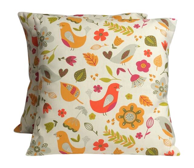 "Dalarna Scandi Birds Cushion Covers Orange Floral Cotton Blend - Set Of 2 16""-24" - image 1