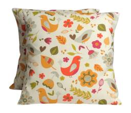 "2 X Fryetts Dalarna Whimsical Birds Cream Orange Green Cushion Covers 16""-24"