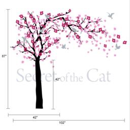 Blossom Tree Vinyl Wall Decal - Nursery Decor, Birds & Flowers - thumbnail 3