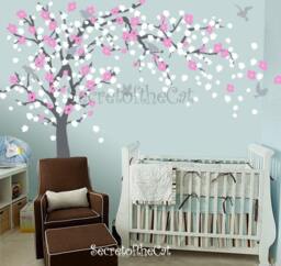 Blossom Tree Vinyl Wall Decal - Nursery Decor, Birds & Flowers - thumbnail 2