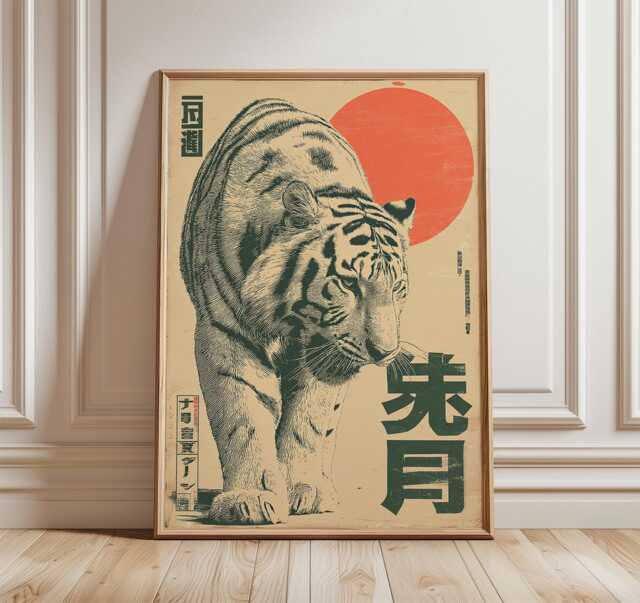 Japanese Tiger Poster, Retro Wall Art, Vintage Animal Art Print - image 1