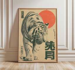 Japanese Tiger Poster, Retro Wall Art, Vintage Animal Art Print