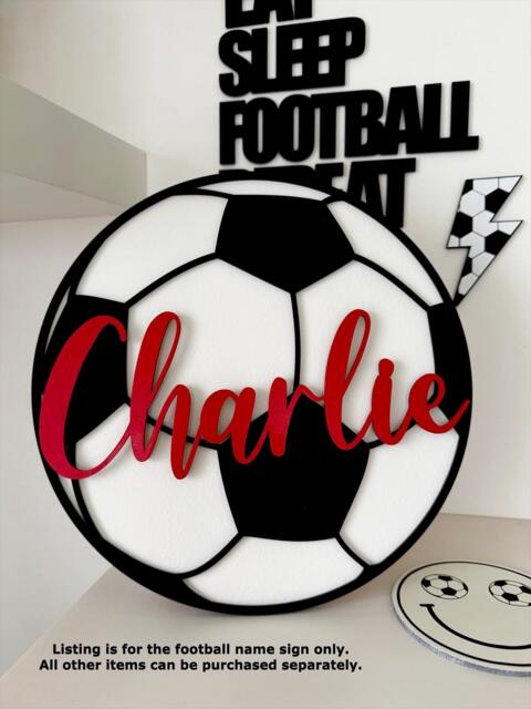 Wooden Football Personalised Name Room Door Plaque/Sign - Boys Bedroom Wall Decor - image 1
