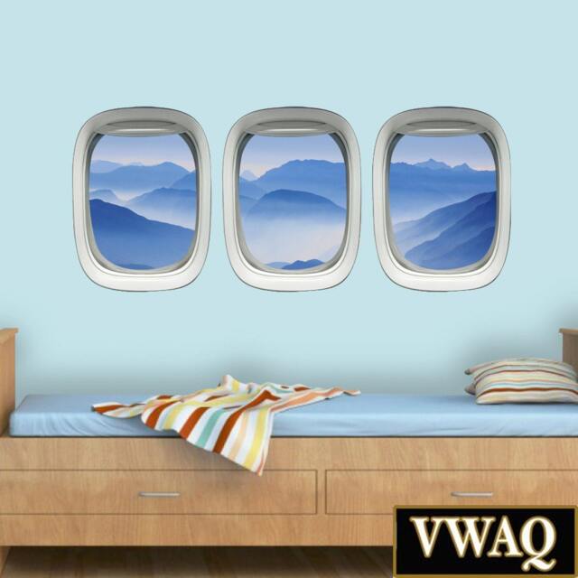 Airplane Decal - Aircract Window Frame Wall Sticker Pack Mountain Fog Art Aviation Decor Vwaq-Ppw4 - image 1