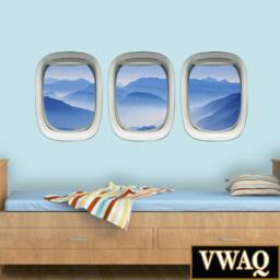 Airplane Decal - Aircract Window Frame Wall Sticker Pack Mountain Fog Art Aviation Decor Vwaq-Ppw4 - thumbnail 1