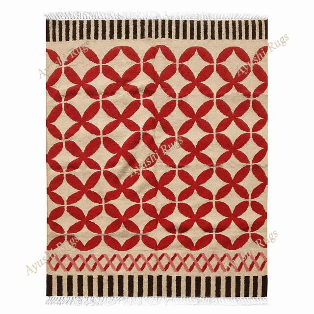 8x10 Ft Handwoven Wool Kilim Navajo Rug, Red Pink Traditional Geometric Boho Large Area Carpet For Living Room - image 1