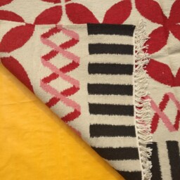 8x10 Ft Handwoven Wool Kilim Navajo Rug, Red Pink Traditional Geometric Boho Large Area Carpet For Living Room - thumbnail 4