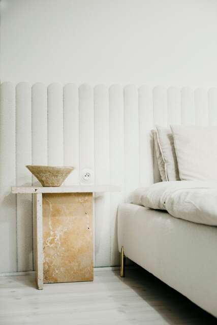 Jazzal L Stone Table/Sandy-Orange Tones, Minimalist Natural Travertine Bedside/Sofa-Side/Livingroom/Coffee - image 1