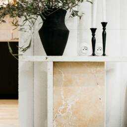 Jazzal L Stone Table/Sandy-Orange Tones, Minimalist Natural Travertine Bedside/Sofa-Side/Livingroom/Coffee - thumbnail 2