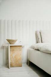 Jazzal L Stone Table/Sandy-Orange Tones, Minimalist Natural Travertine Bedside/Sofa-Side/Livingroom/Coffee