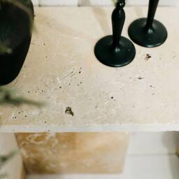 Jazzal L Stone Table/Sandy-Orange Tones, Minimalist Natural Travertine Bedside/Sofa-Side/Livingroom/Coffee - thumbnail 3