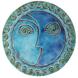 Wall Sculpture Sun&moon Ceramic Tile For Deck Decor, Outdoor Art Design, Bathroom Hanging Sun & Moon #3 Xl 30cm Turquoise - thumbnail 2