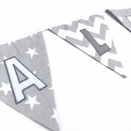 Grey Personalised Fabric Bunting, Star Chevron Bunting, & White Nursery Bunting - thumbnail 3