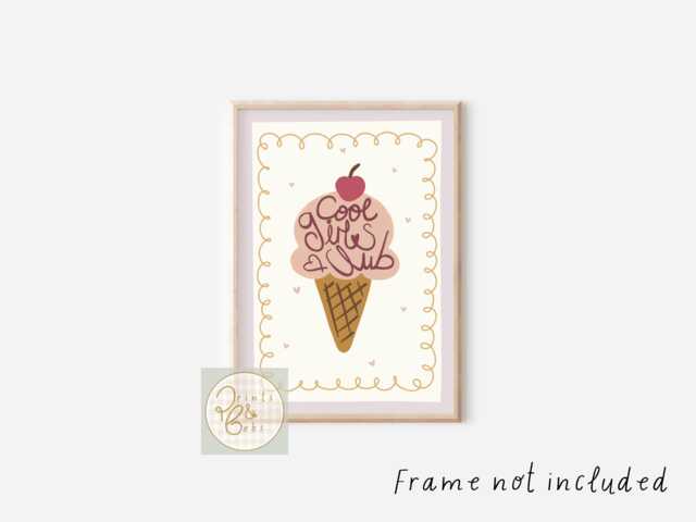 Cool Girls Club Ice Cream Print, Positive Affirmation Wall Art - Unframed - image 1