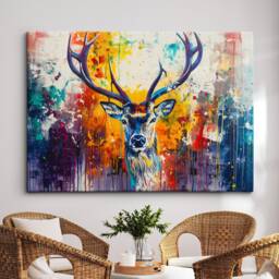 Colorful Deer Wild Animal Abstract Oil Painting Paint Splatter Wall Art Framed Canvas Poster Print Home Living Room Decor Fun Gift - thumbnail 1