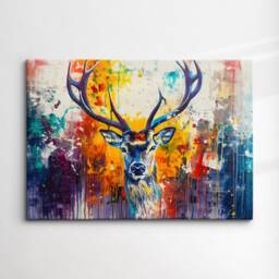 Colorful Deer Wild Animal Abstract Oil Painting Paint Splatter Wall Art Framed Canvas Poster Print Home Living Room Decor Fun Gift - thumbnail 3