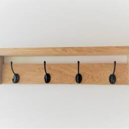 Natural Solid Oak Coat Rack With Shelf, Handmade Wooden Entryway Furniture Cast Iron Hooks, Towel Hanger, Wall Mounted Metal Retro Classic - thumbnail 3