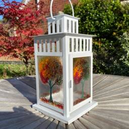 Handmade Fused Glass Lantern, Autumn Tree Design - thumbnail 4